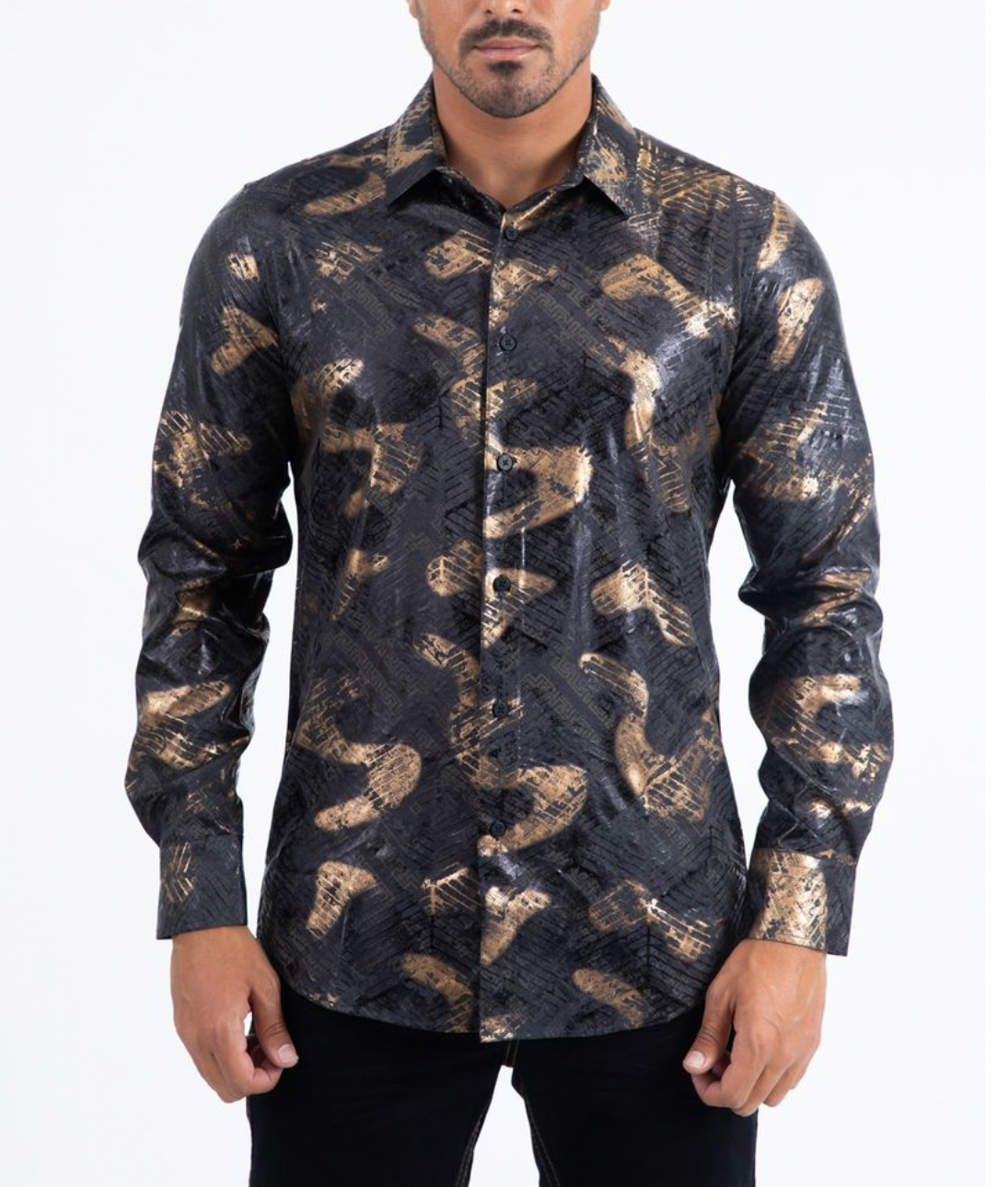 Men’s Black & Gold Elegant Long Sleeve Shirt