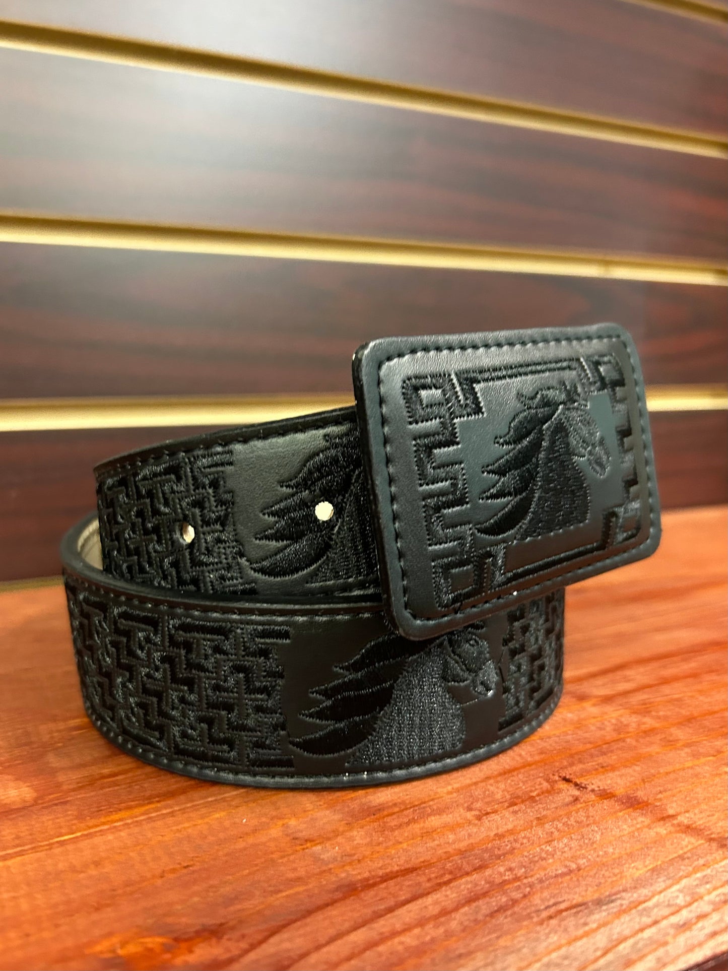 Embroidered Horse Black Western Belt