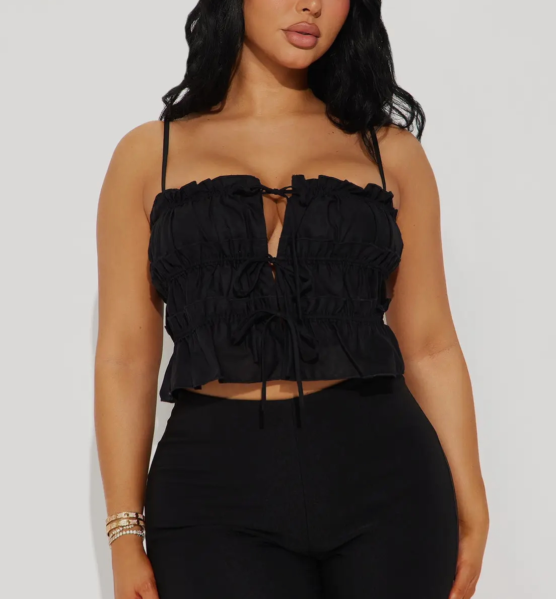 Front Tie Ruffled Cropped Top