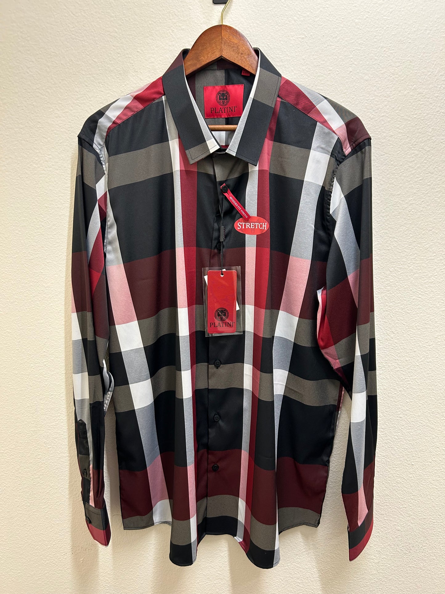 Red and Black Square Design Dress Shirt
