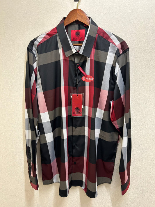 Red and Black Square Design Dress Shirt