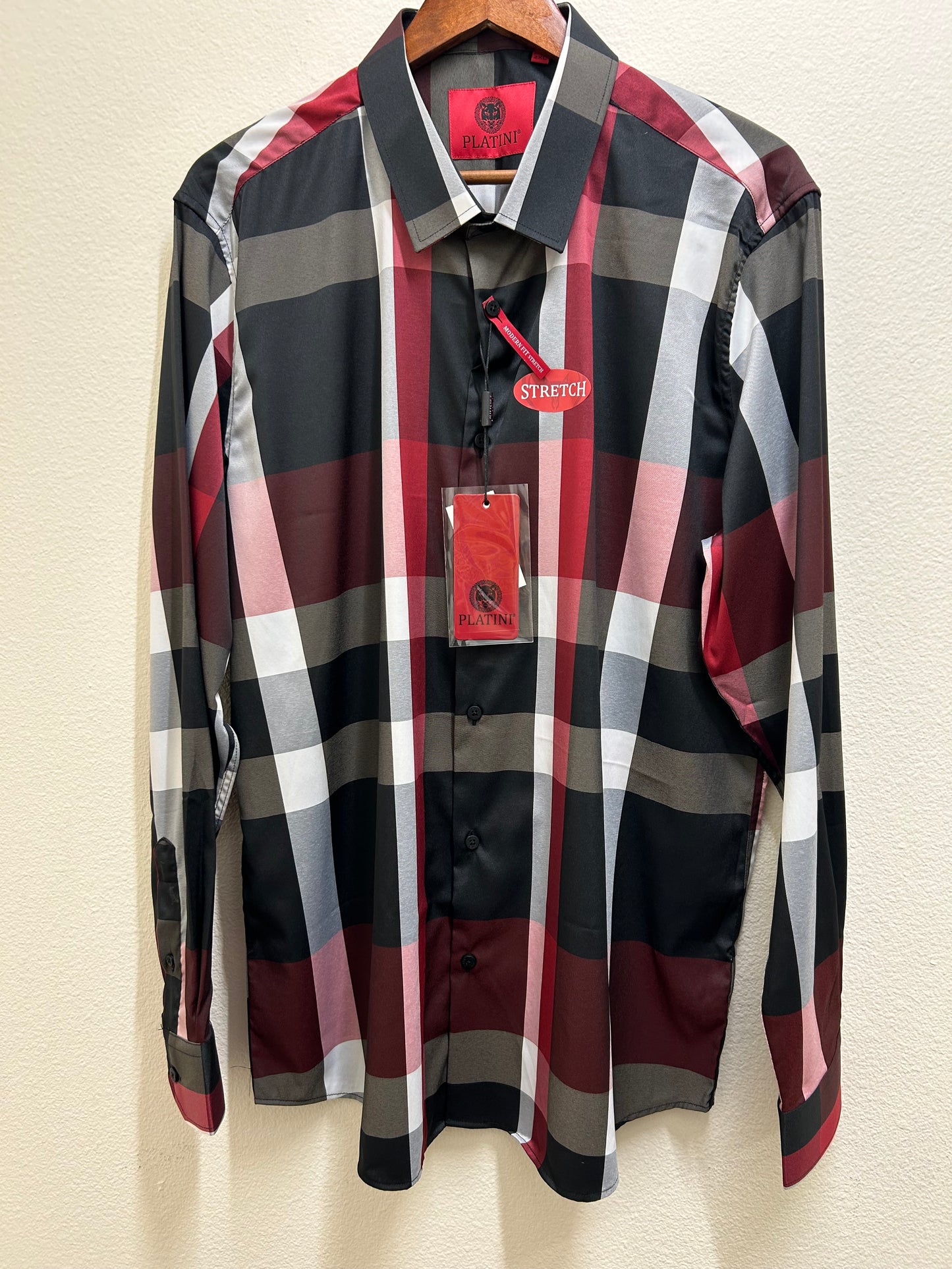 Red and Black Square Design Dress Shirt