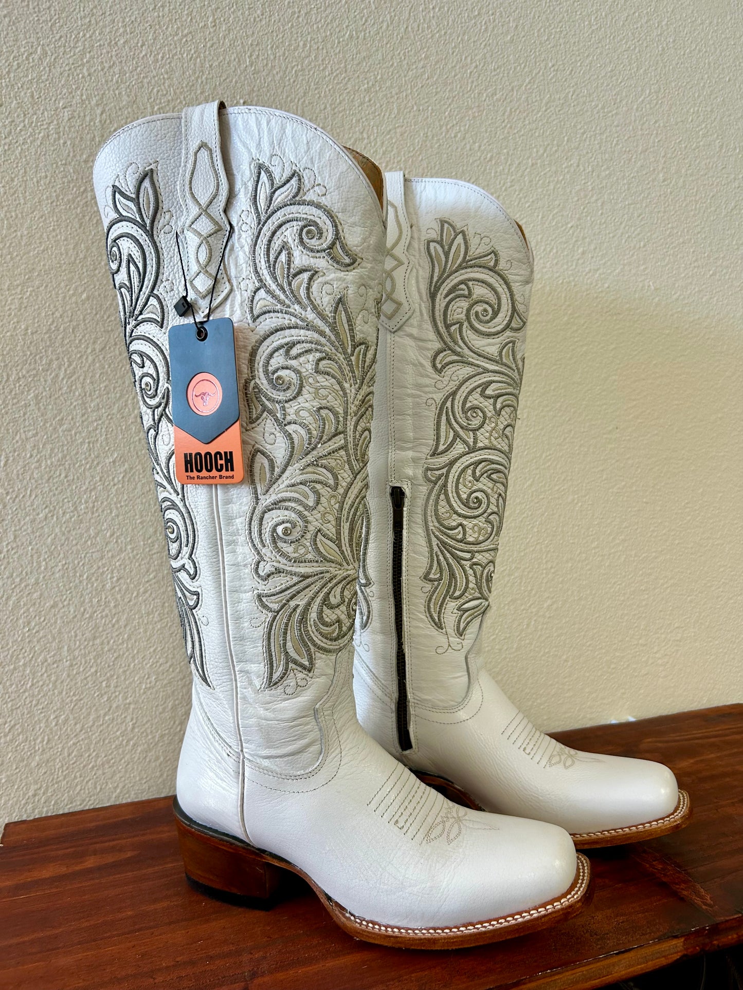White Tall Square Toe Boots