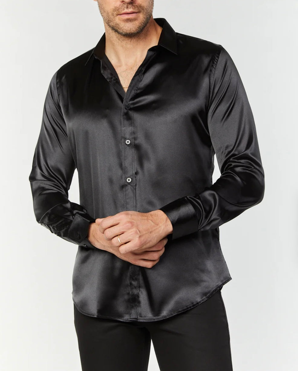 Black Satin Long Sleeve Shirt