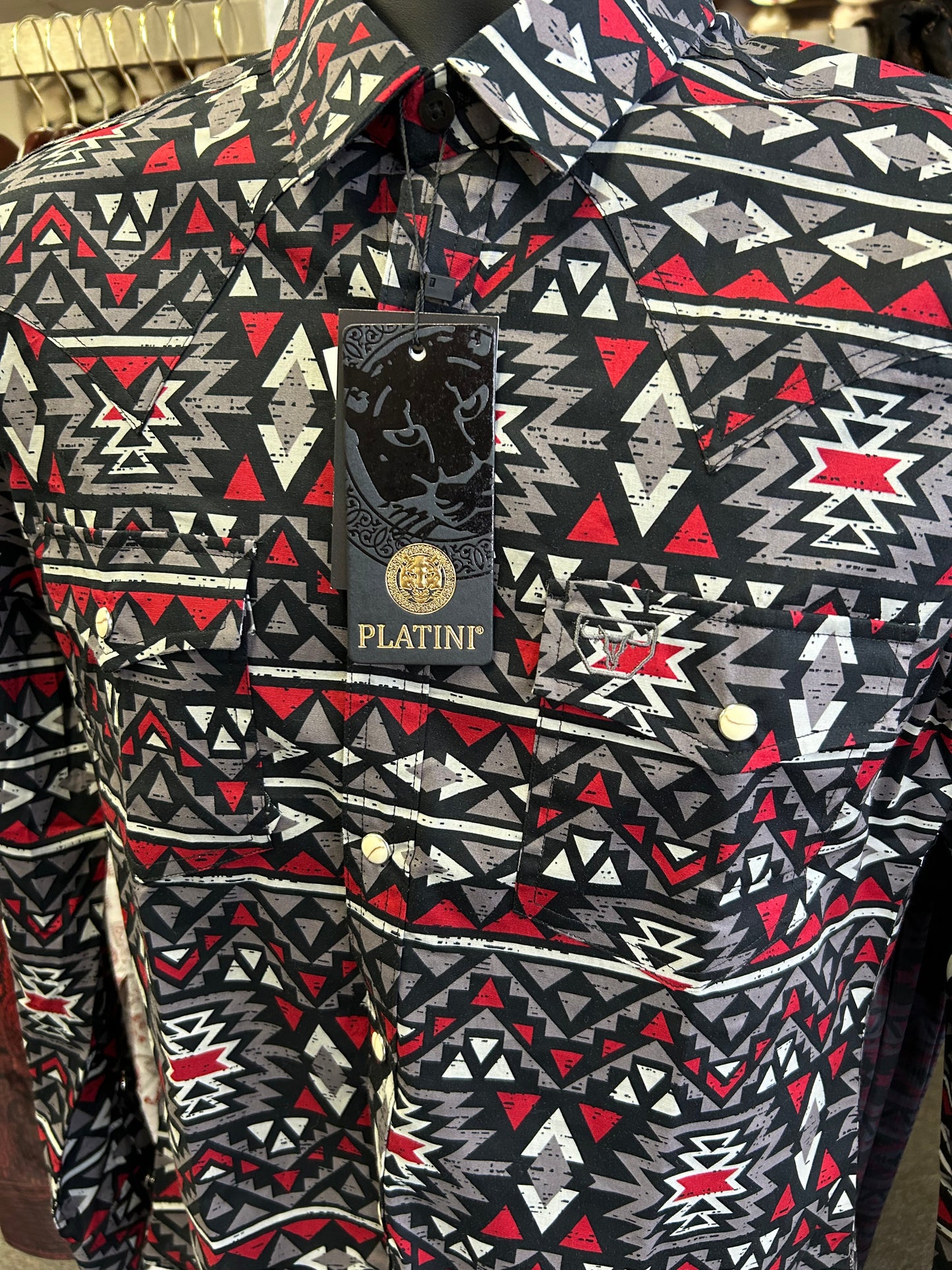 White and Red Aztec Print Dress Shirt