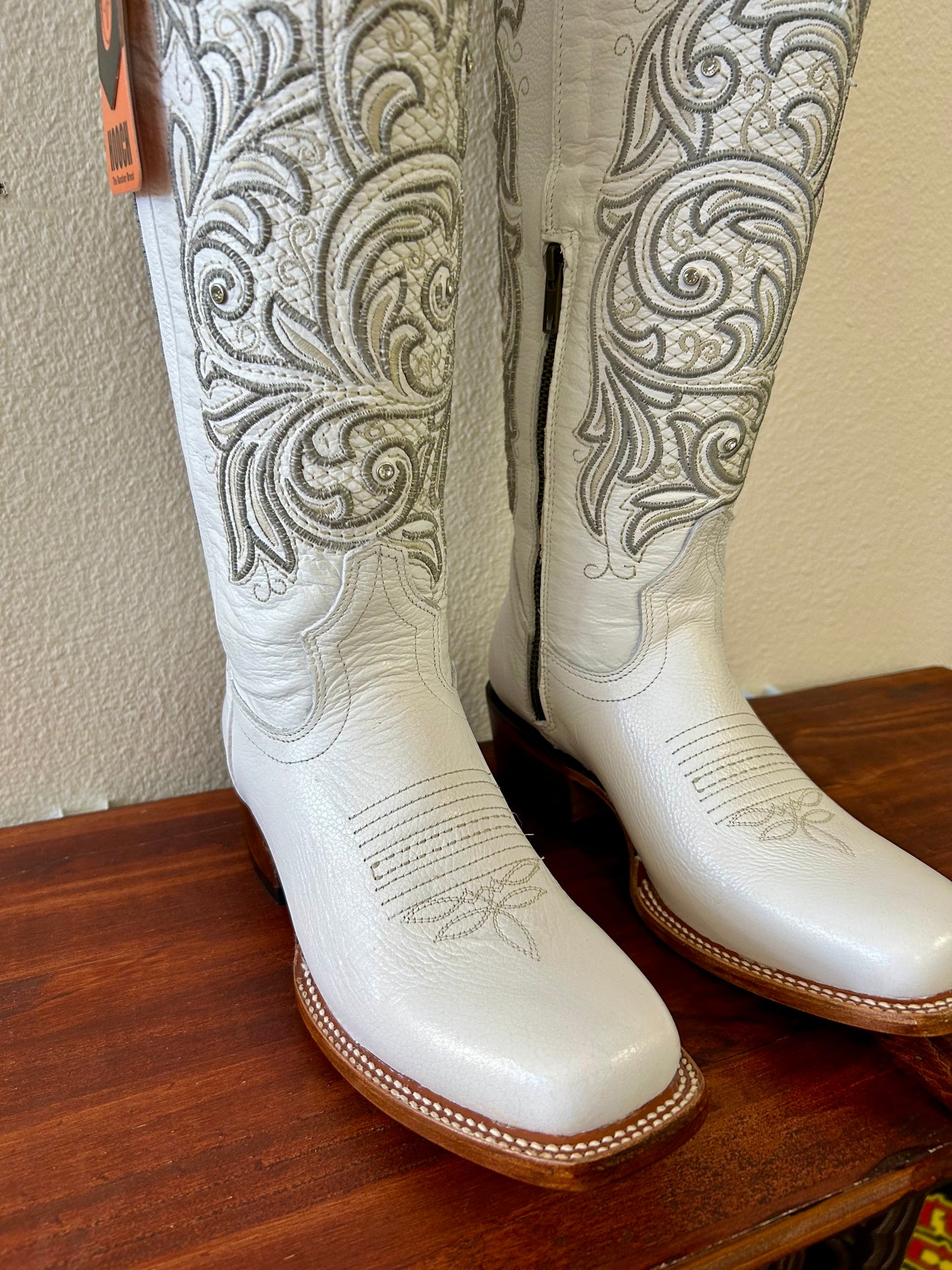 White Tall Square Toe Boots