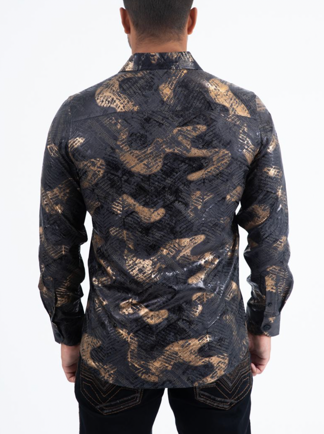 Men’s Black & Gold Elegant Long Sleeve Shirt