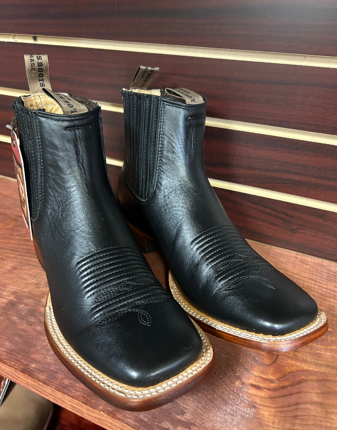 Square Toe Deer Skin Men’s Ankle Boot (Black)