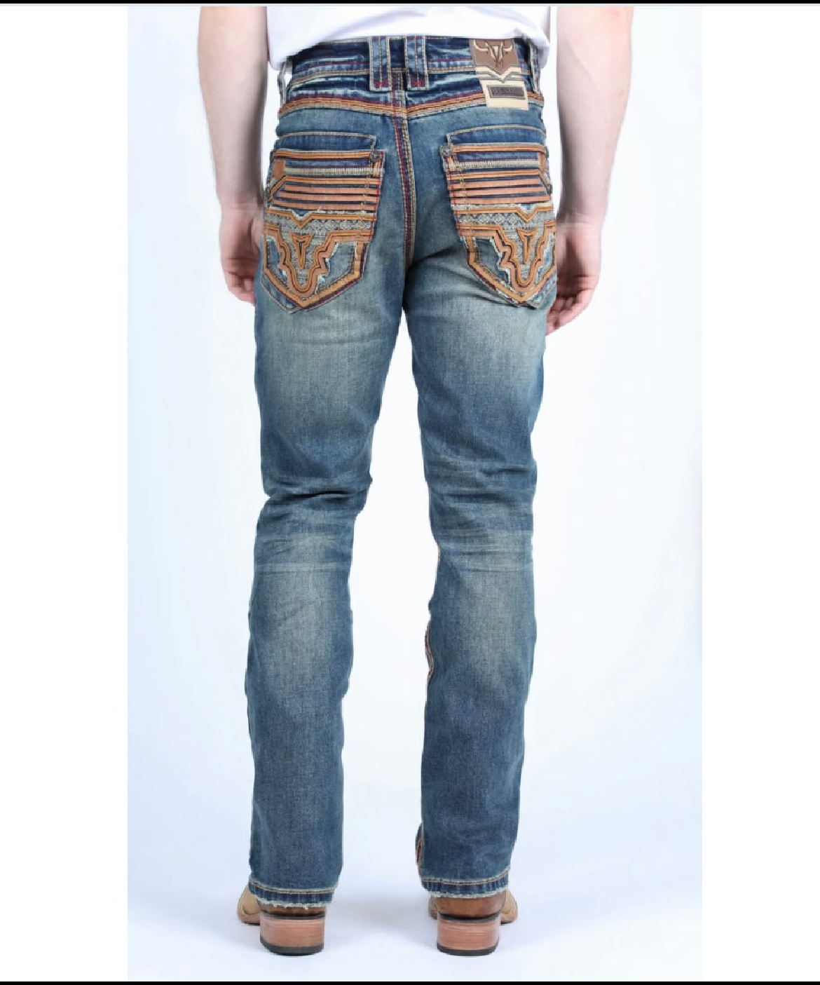 Blue Wash Slim Bootcut Embroidered Jeans