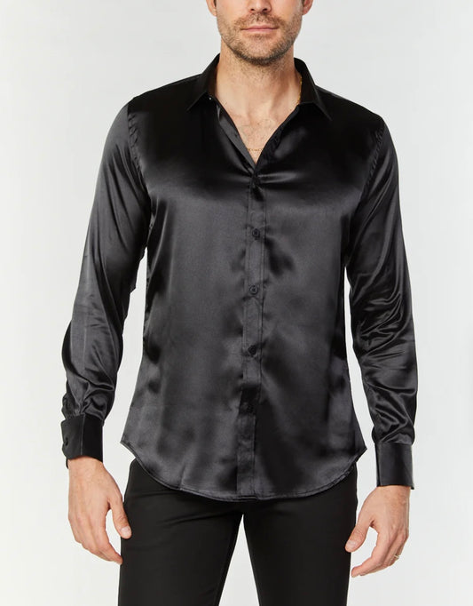 Black Satin Long Sleeve Shirt
