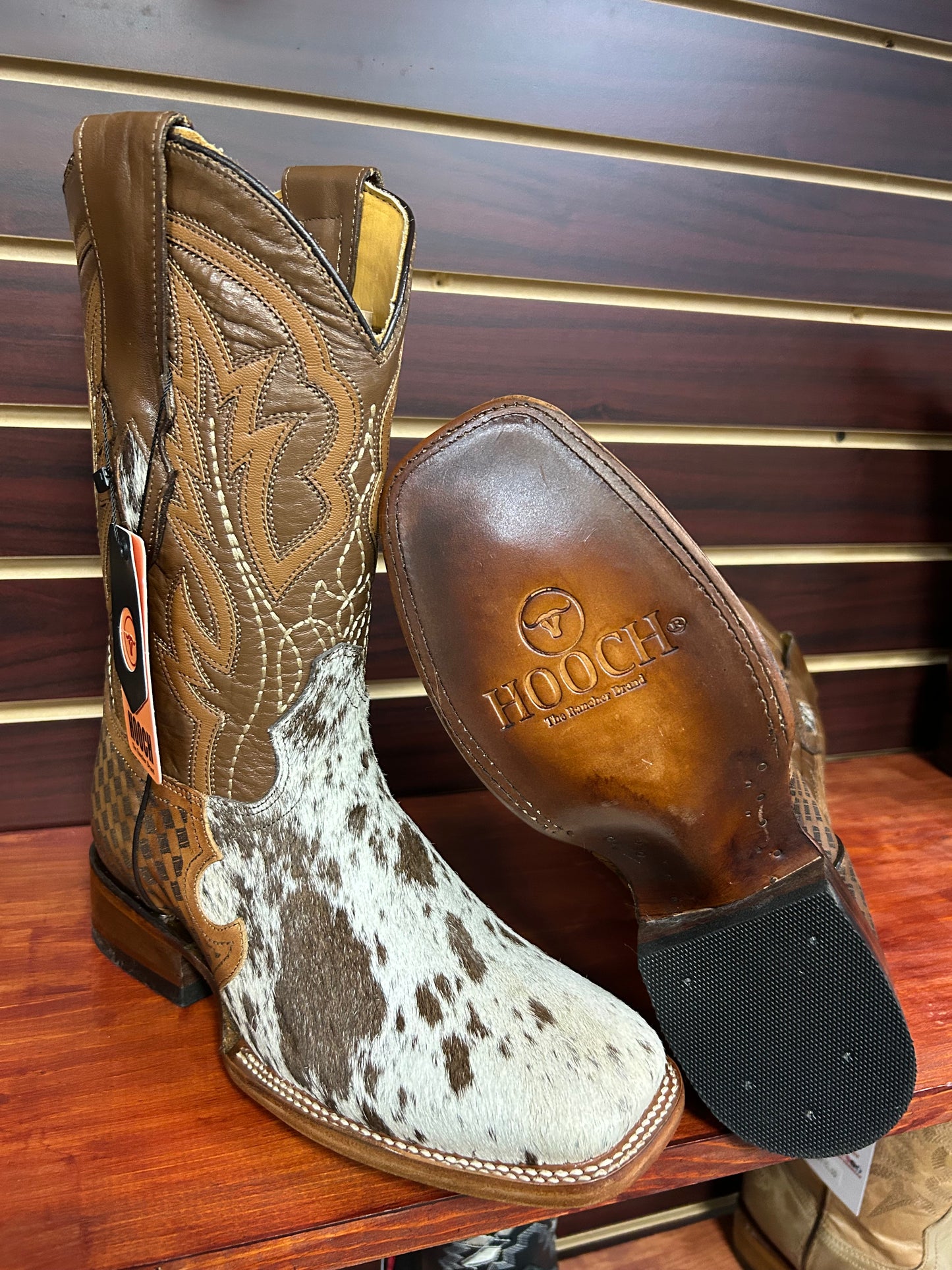 Hooch Cow Hide Wide Square Toe Boots