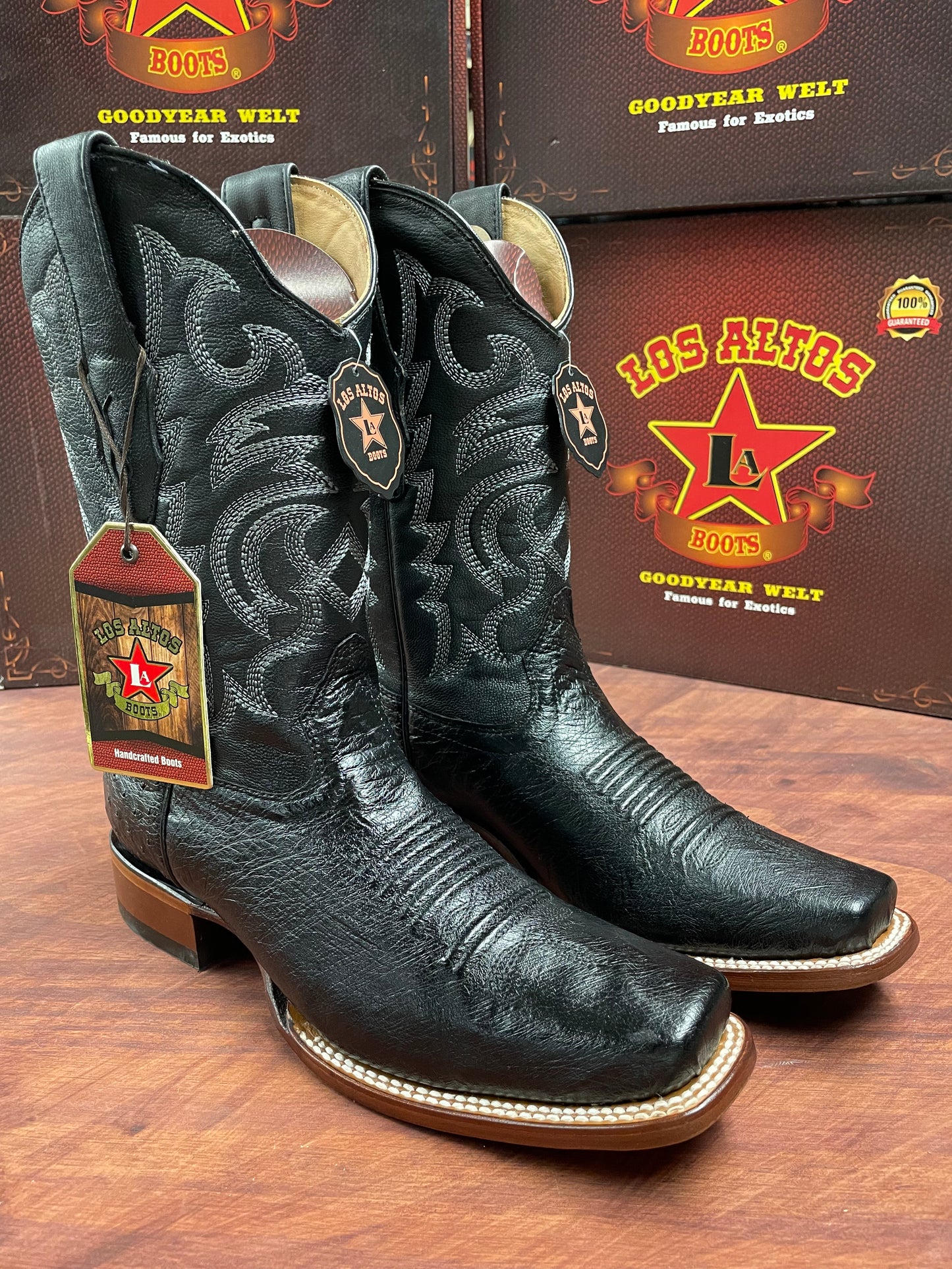 Los Altos Rodeo Ostrich Belly Black Boot