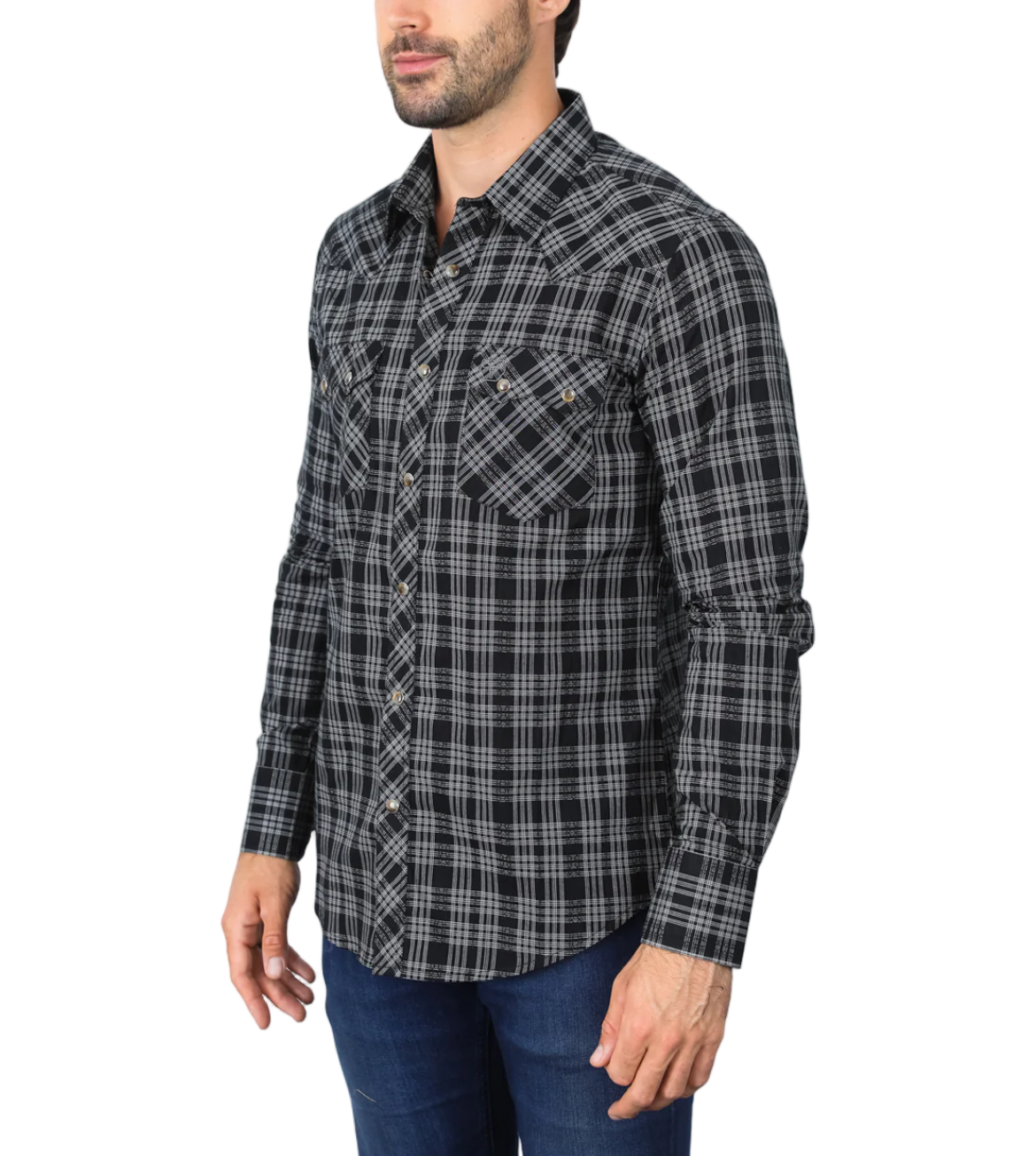 Black & White Western Checkered Long Sleeve Shirt