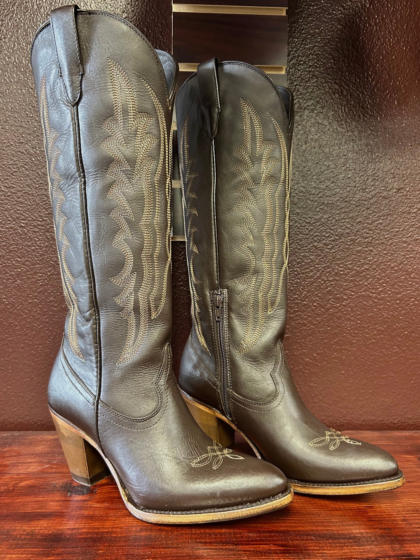 Destiny Brown Knee High Snip Toe Boot