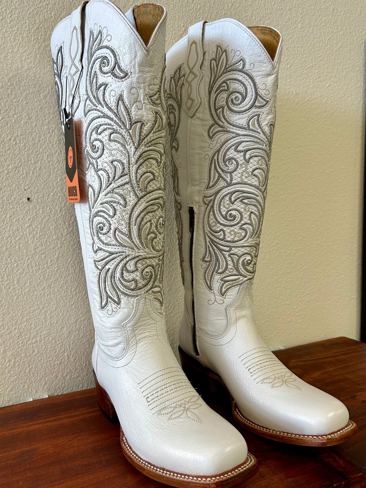 White Tall Square Toe Boots