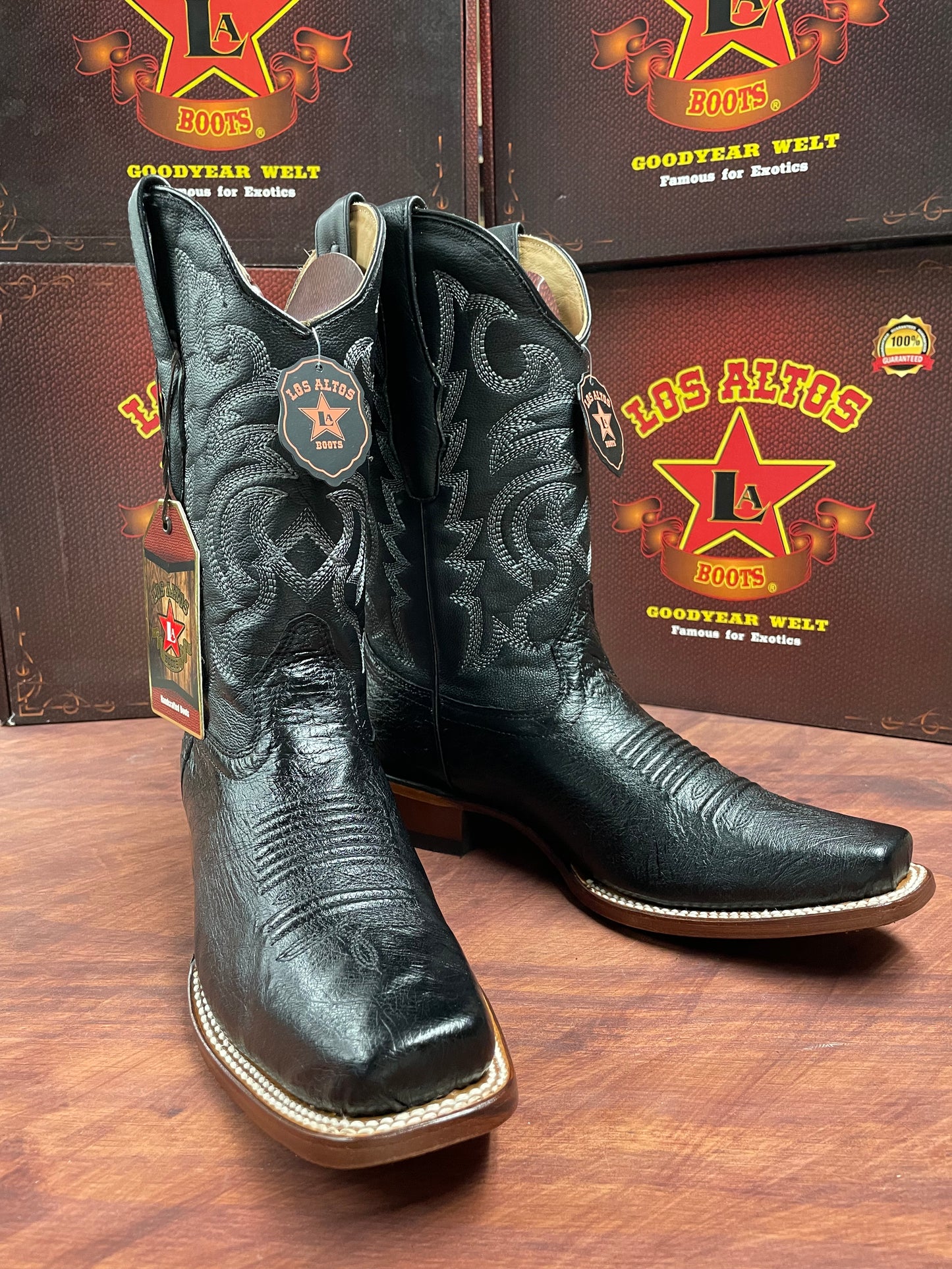 Los Altos Rodeo Ostrich Belly Black Boot