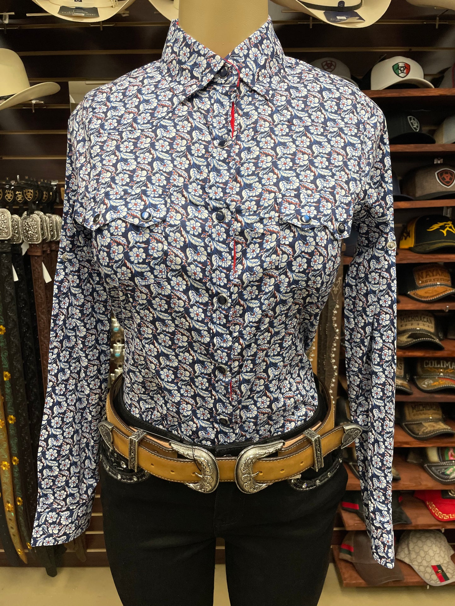 Women’s Western Blue Floral Top