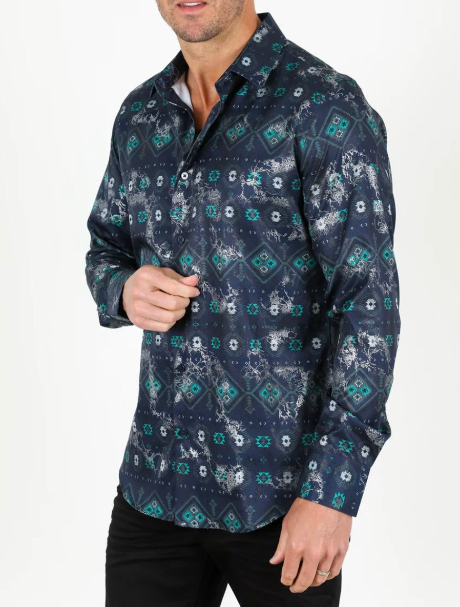 Satin Navy Dress Shirt