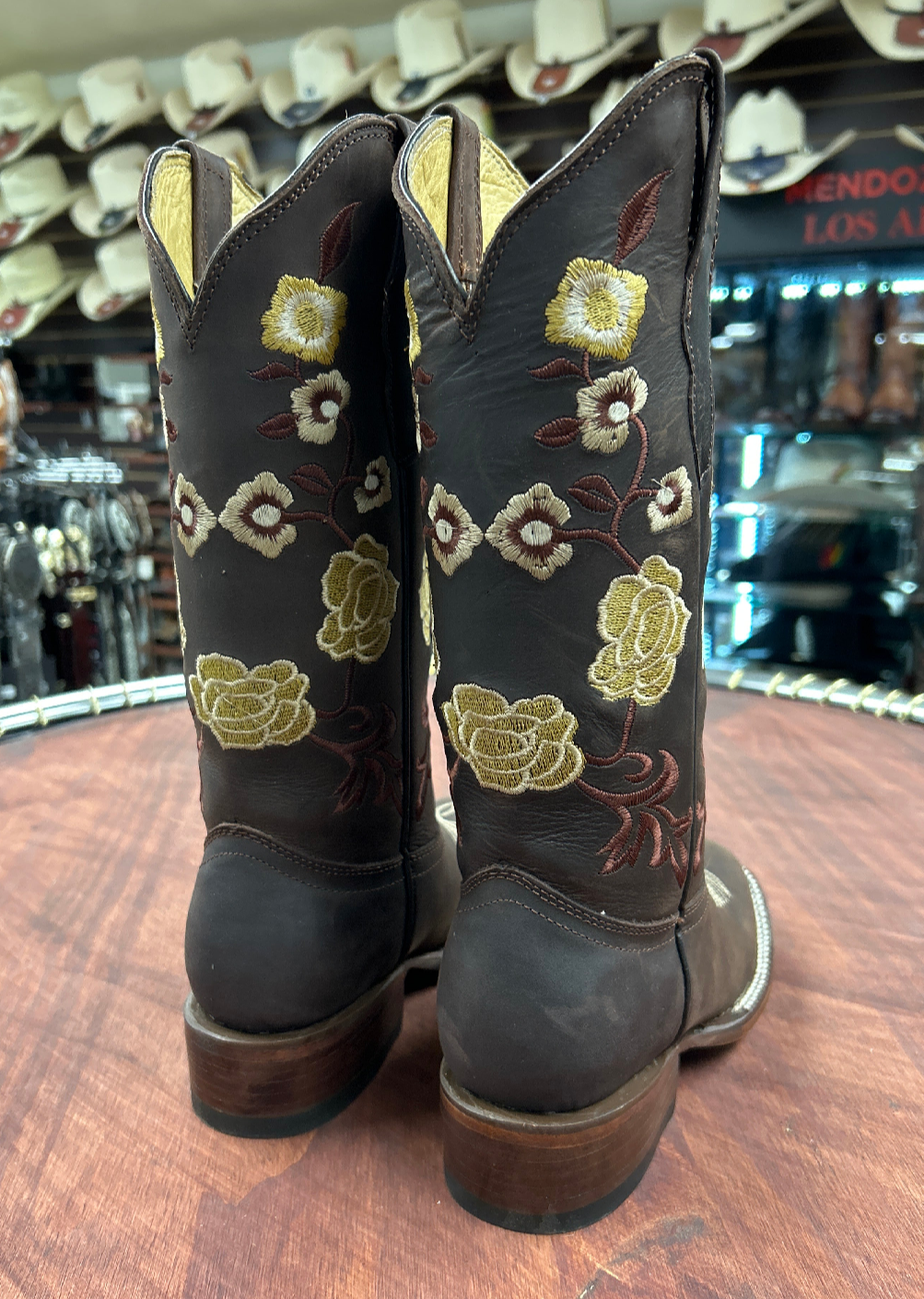 Square Toe Floral Boot (Chocolate)