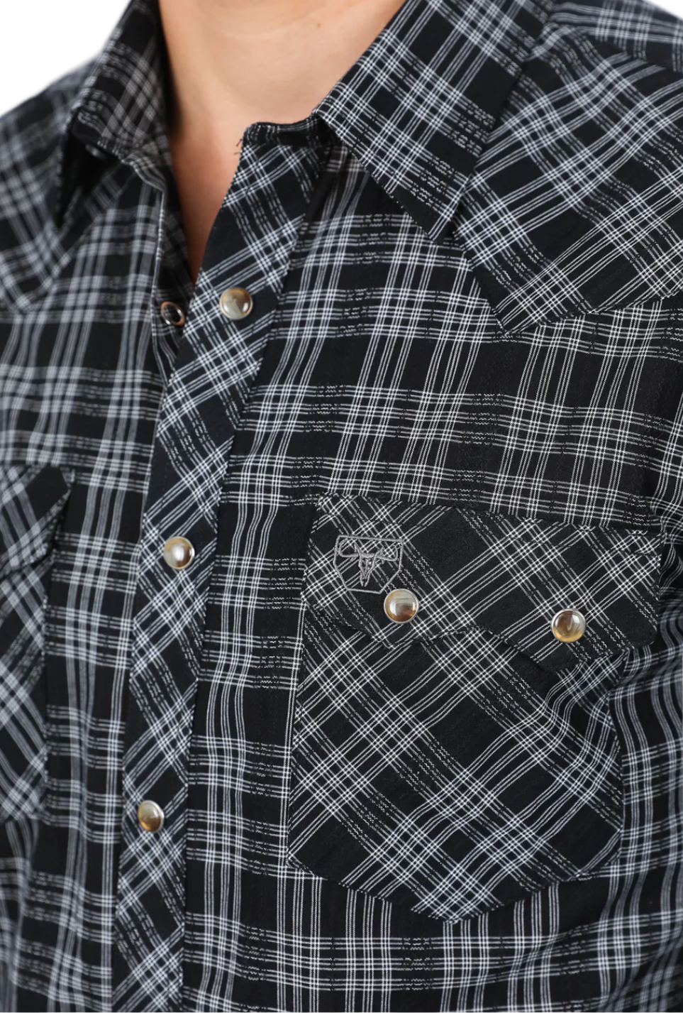 Black & White Western Checkered Long Sleeve Shirt