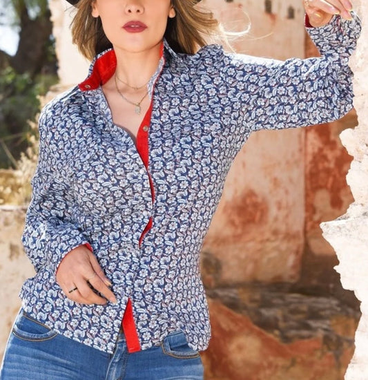Women’s Western Blue Floral Top