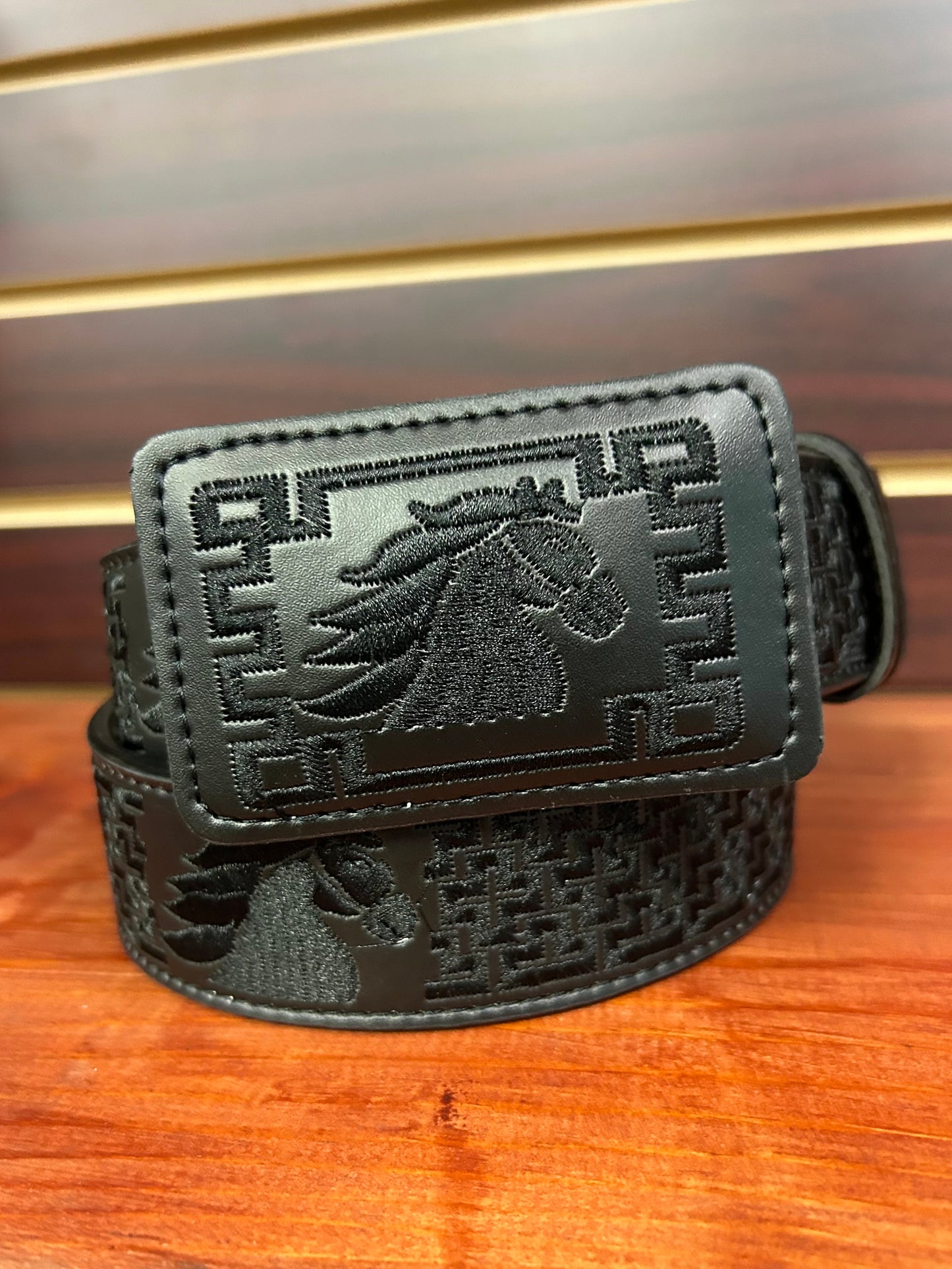 Embroidered Horse Black Western Belt