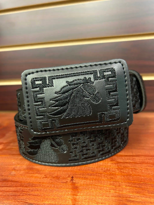 Embroidered Horse Black Western Belt