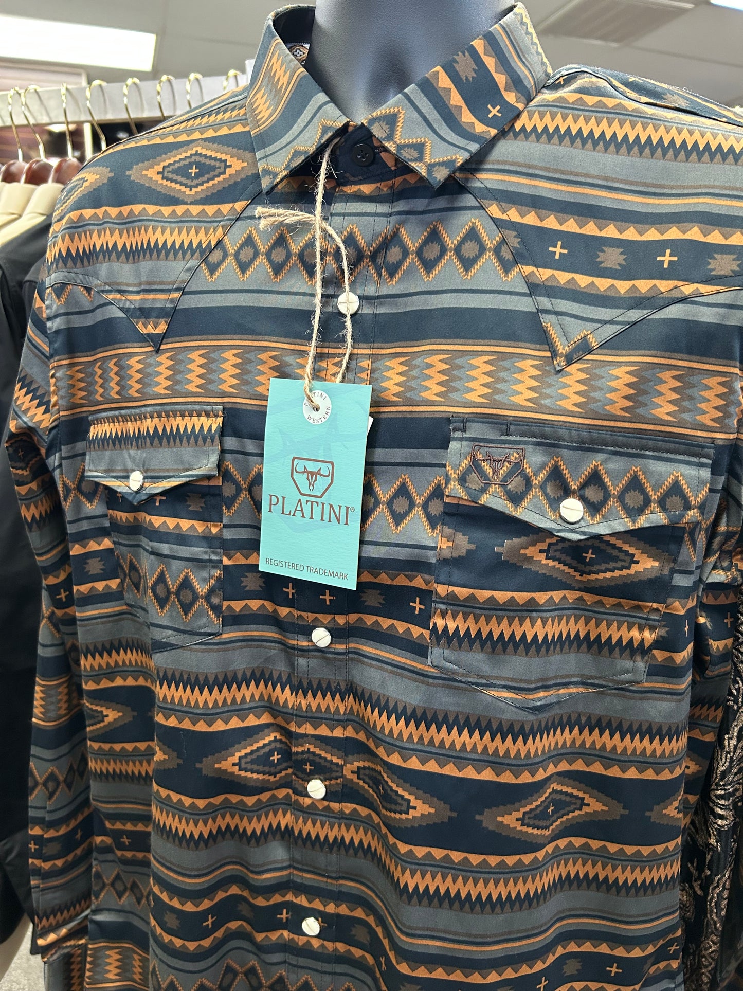 Tan with Gray Aztec Print Dress Shirt