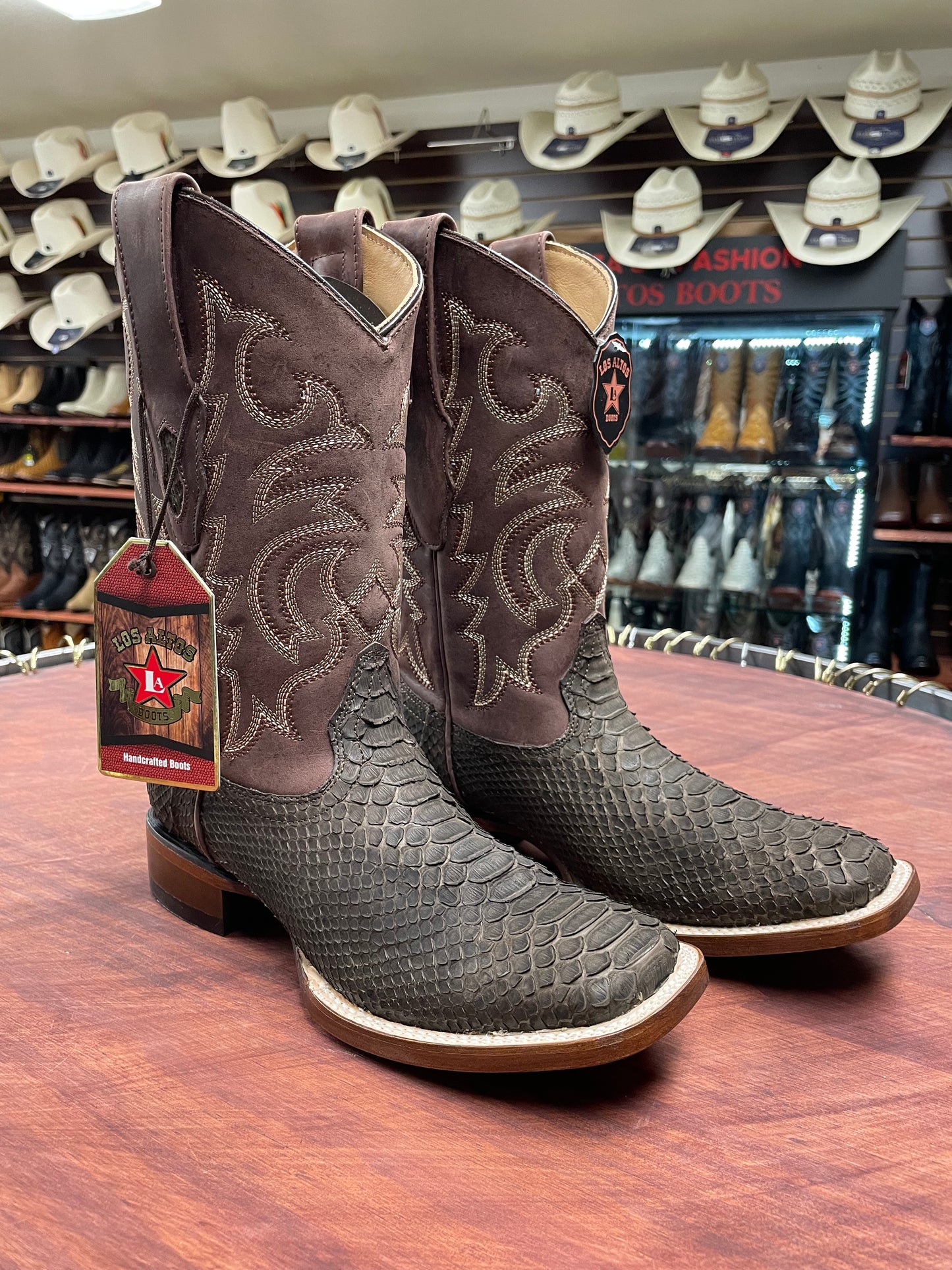 Los Altos Genuine Suede Brown Python Boot