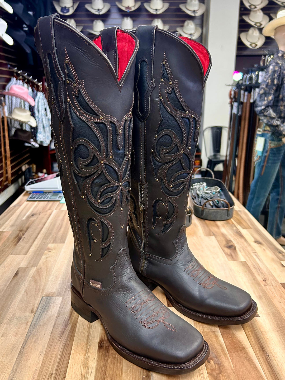 Ruby Tall Square Toe Boot (Cafe)