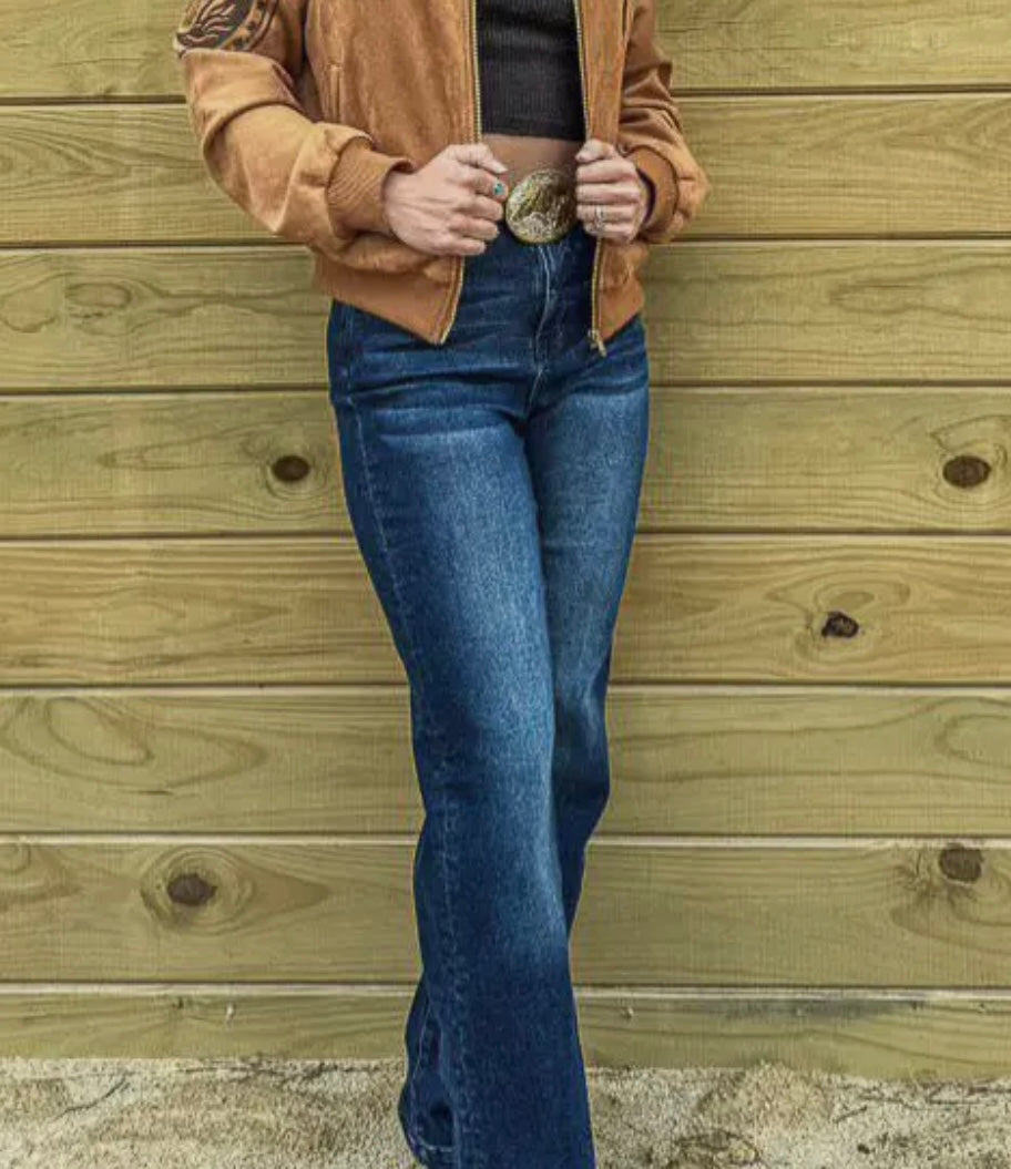 Long Horn Stitch Dark Wash Bootcut Jeans