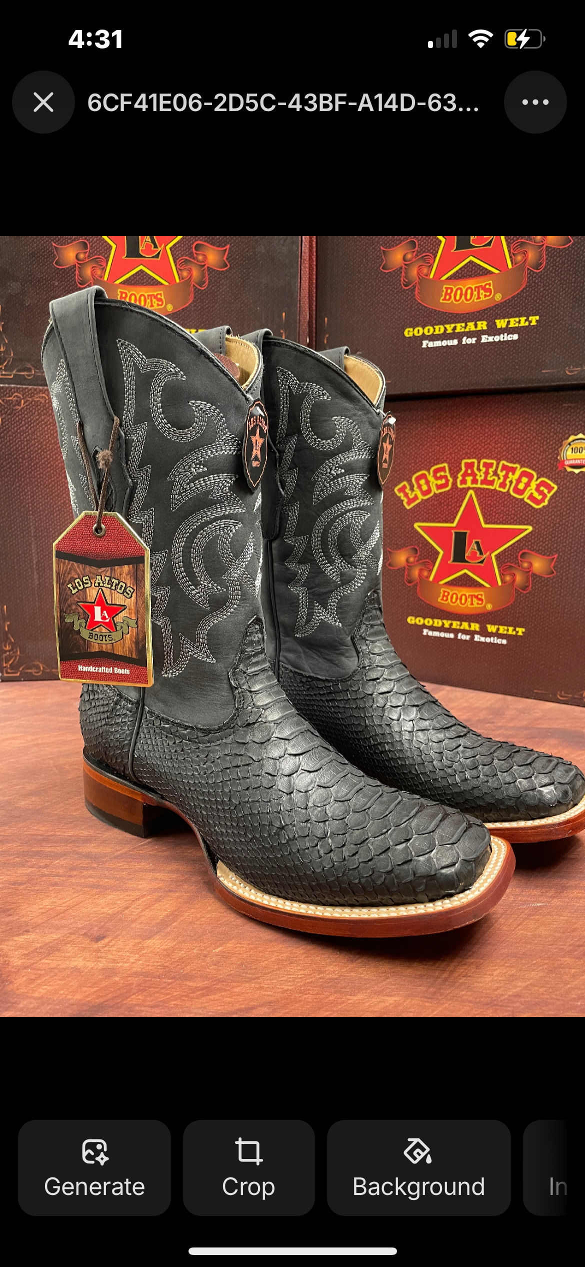 Square Toe Genuine Python Boot (Black)