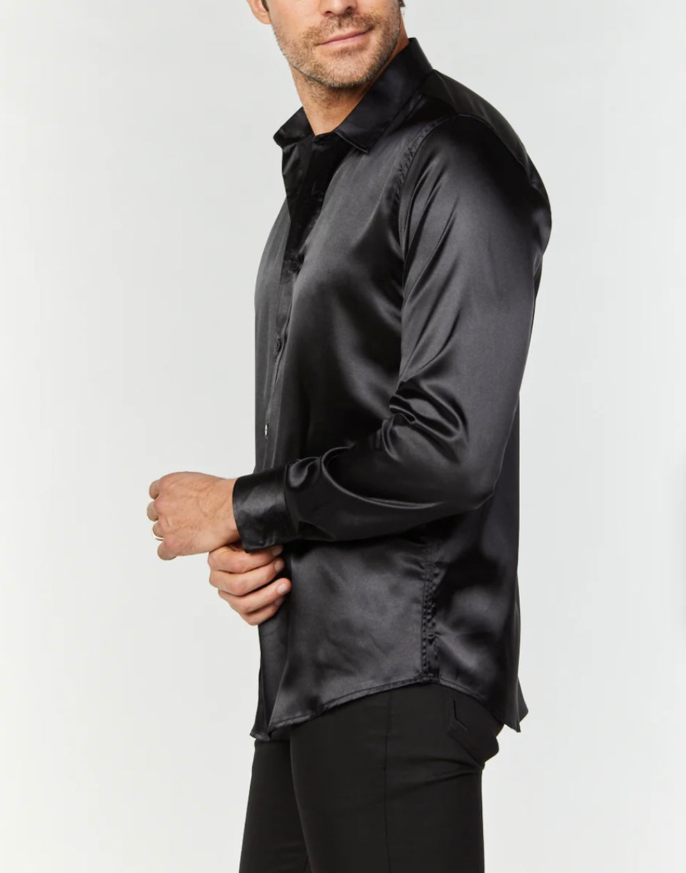 Black Satin Long Sleeve Shirt