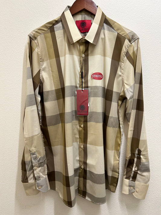 Beige Square Design Dress Shirt