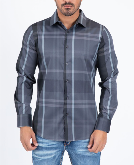 Grey Checkered Long Sleeve Shirt