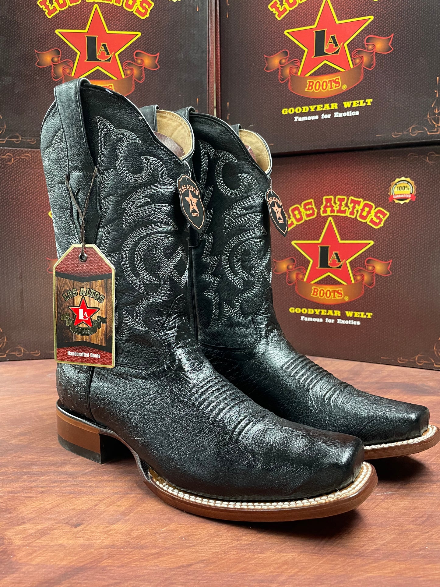 Los Altos Rodeo Ostrich Belly Black Boot