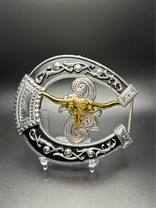 Silver Horseshoe Buckle With Gold Long Horn