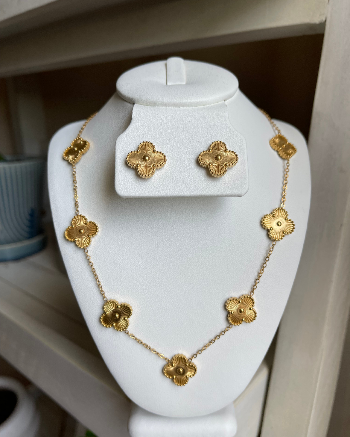 Lucky Necklace & Earrings Set (Gold or Burgundy)