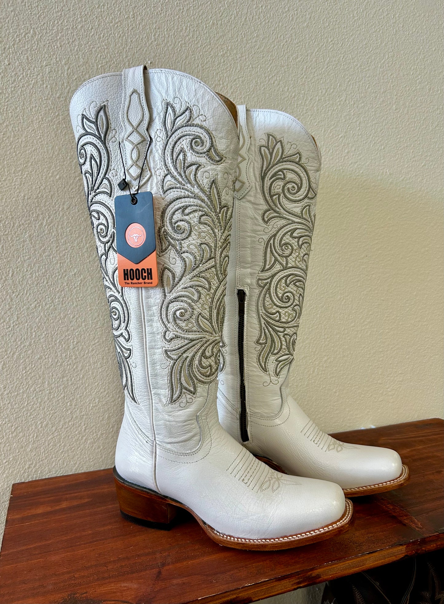White Tall Square Toe Boots