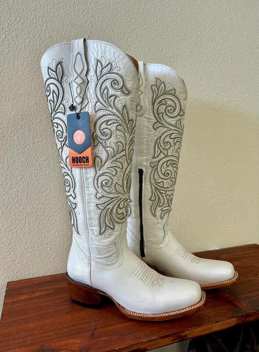 White Tall Square Toe Boots