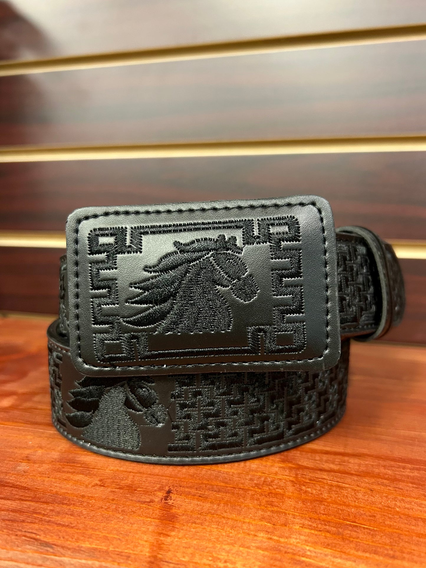 Embroidered Horse Black Western Belt