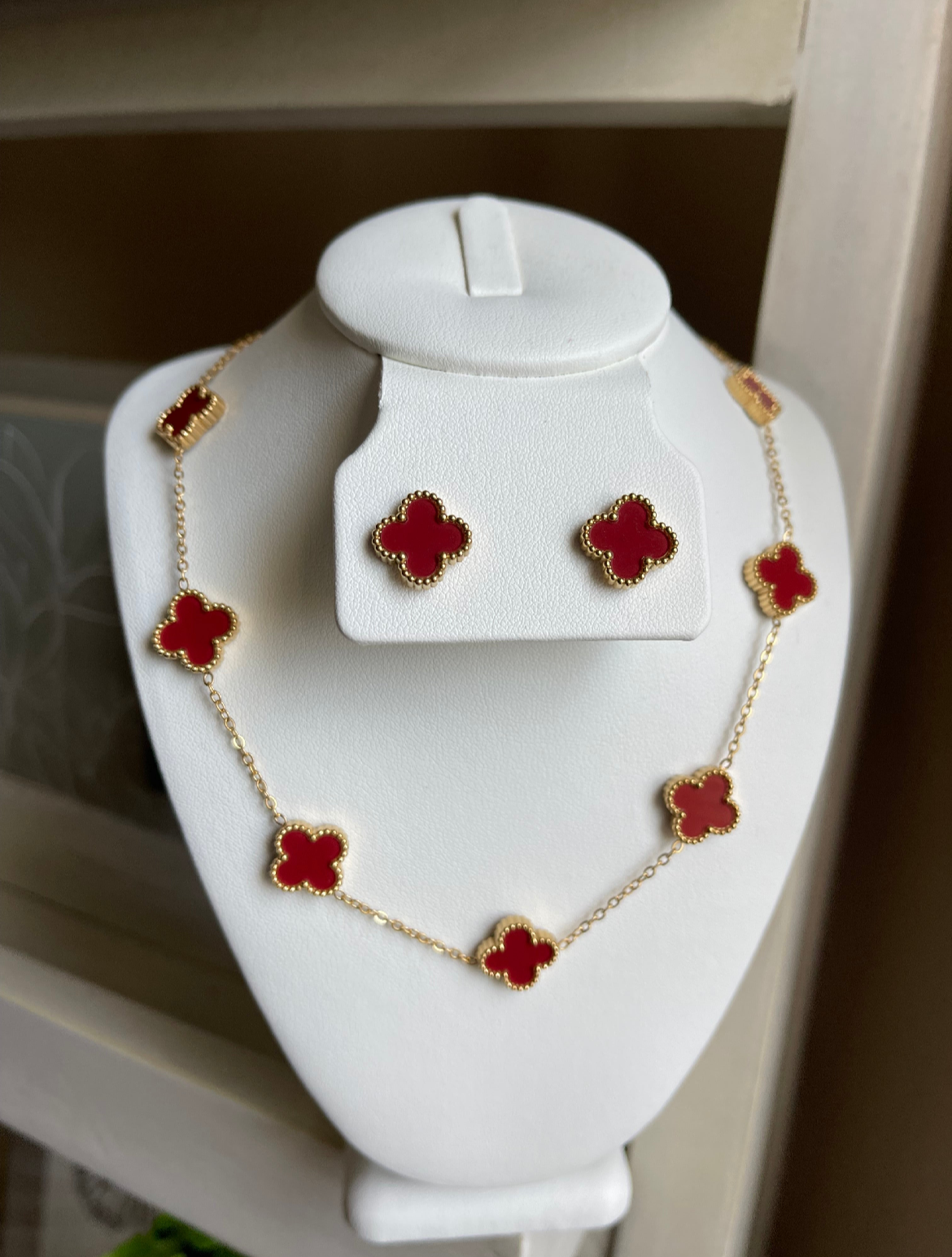Lucky Necklace & Earrings Set (Gold or Burgundy)