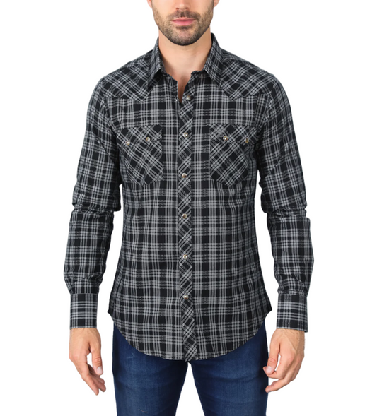 Black & White Western Checkered Long Sleeve Shirt