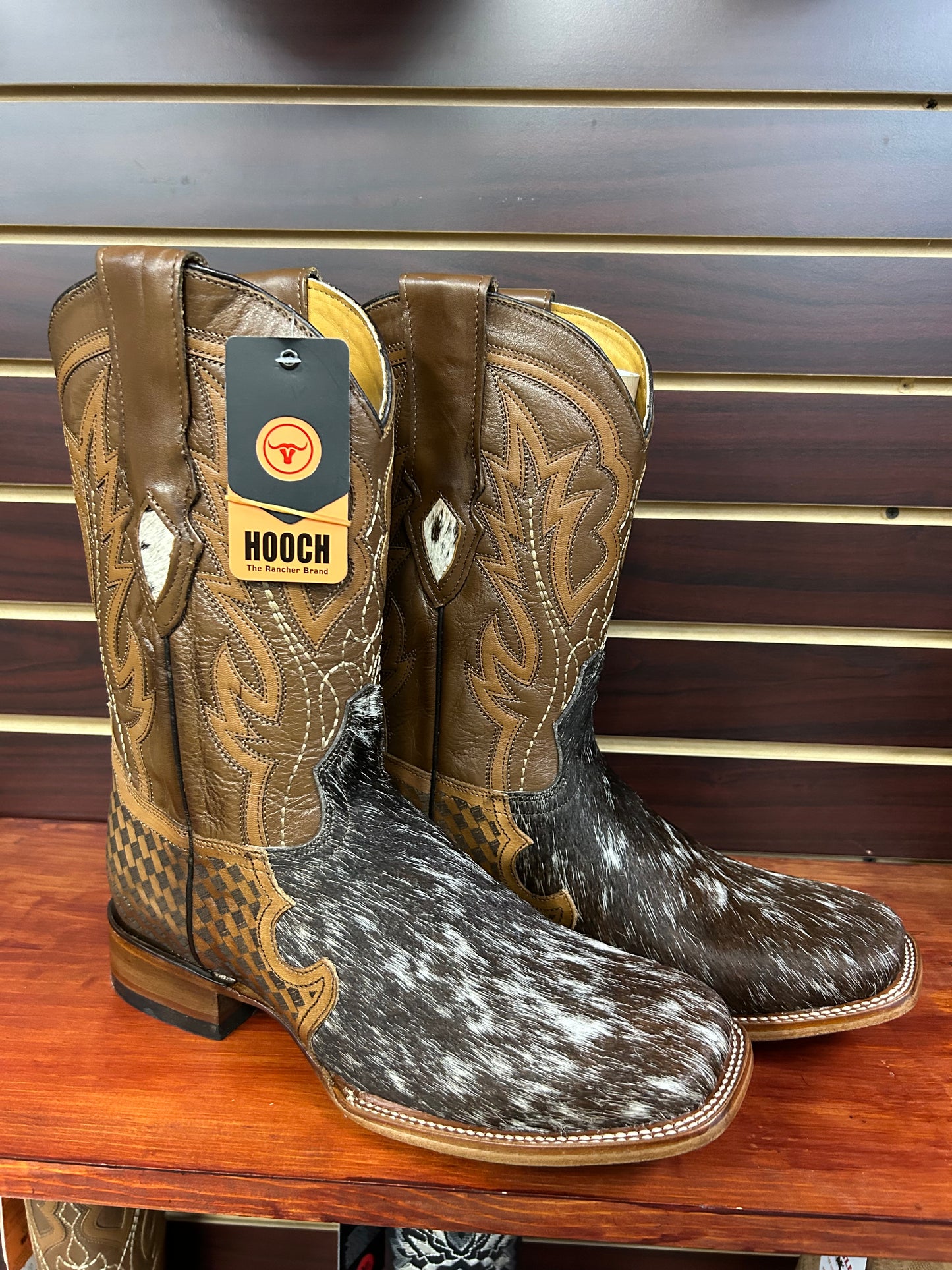 Hooch Cow Hide Wide Square Toe Boots