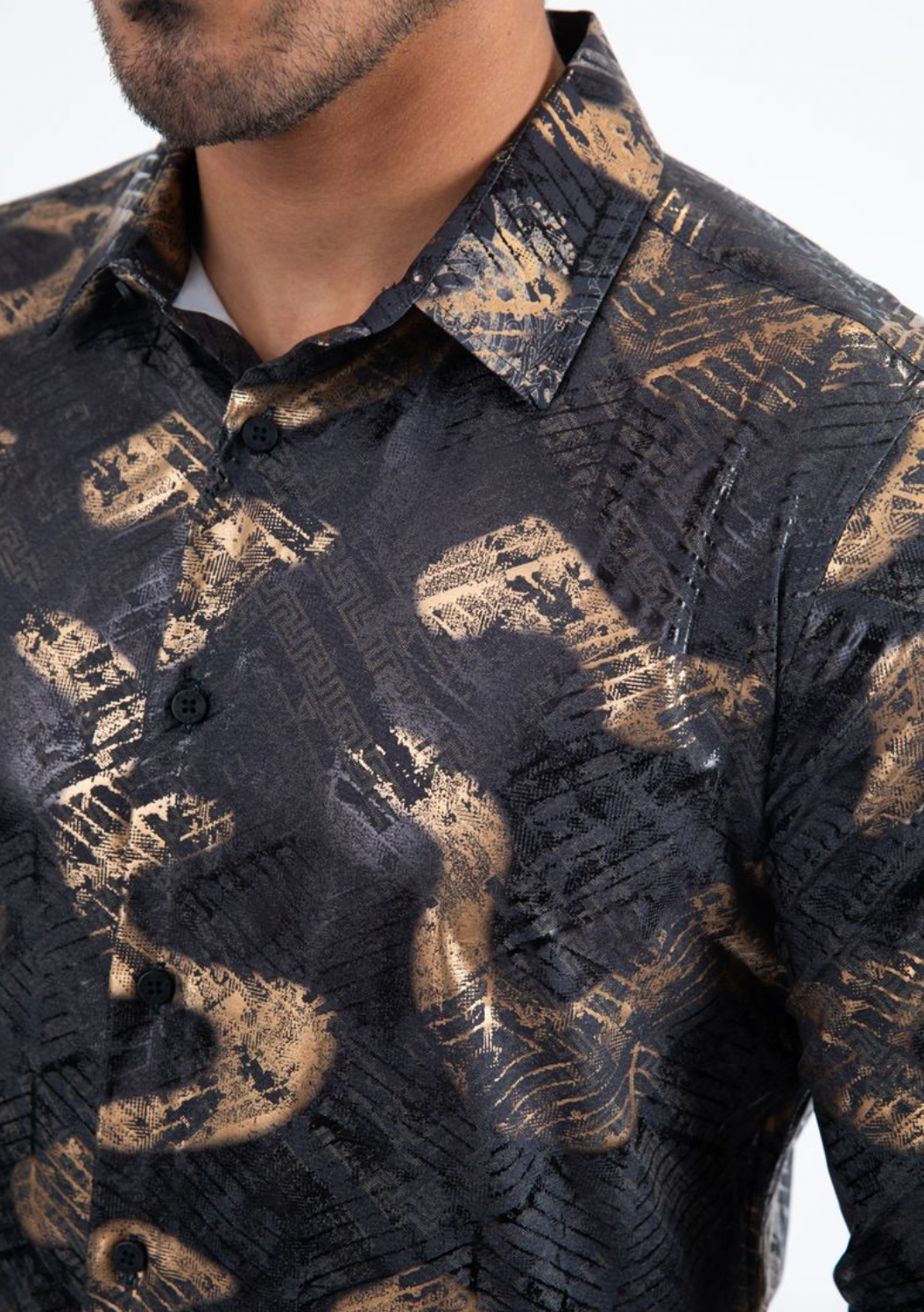 Men’s Black & Gold Elegant Long Sleeve Shirt
