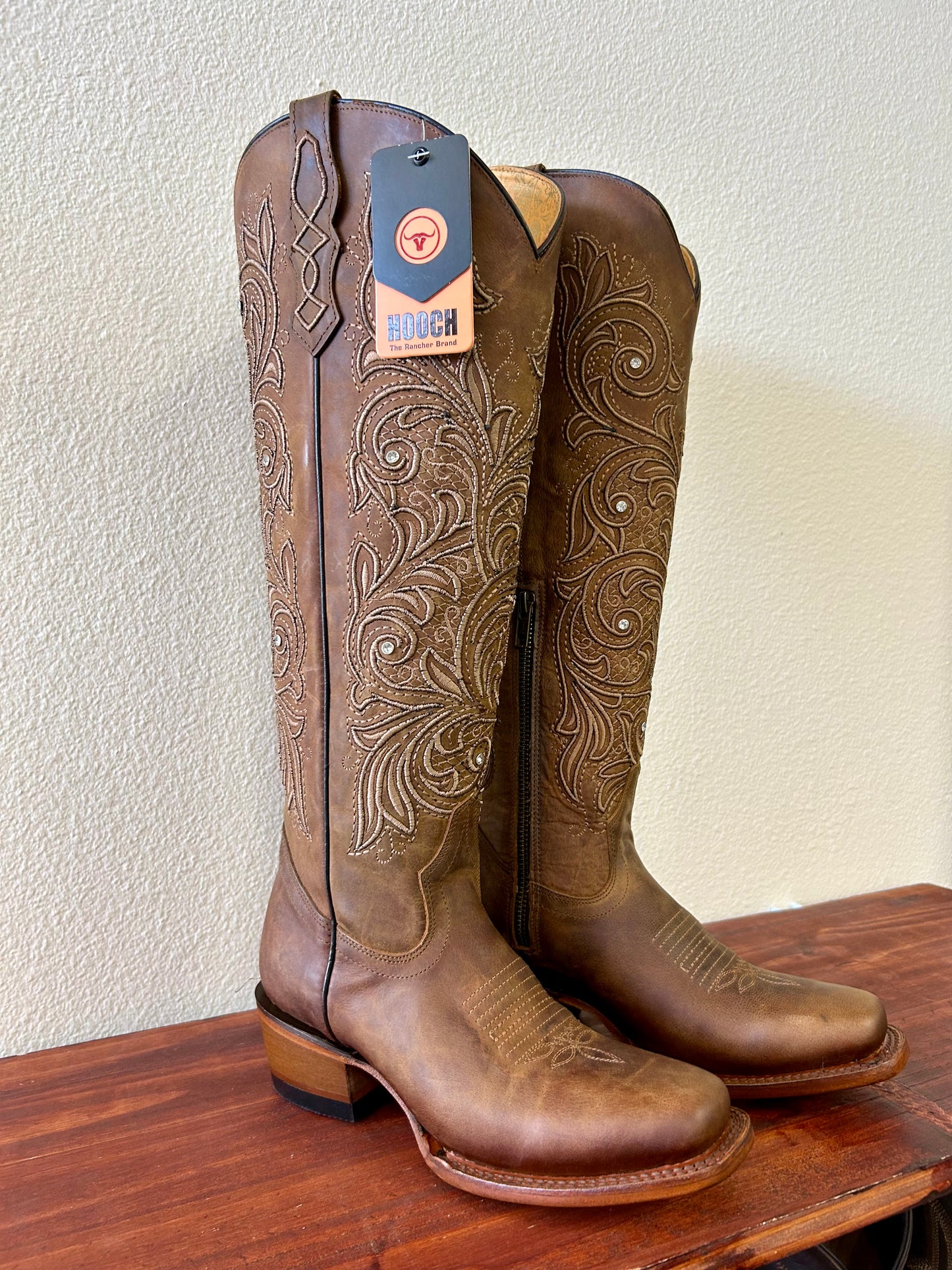 Cognac Brown Tall Square Toe Boot