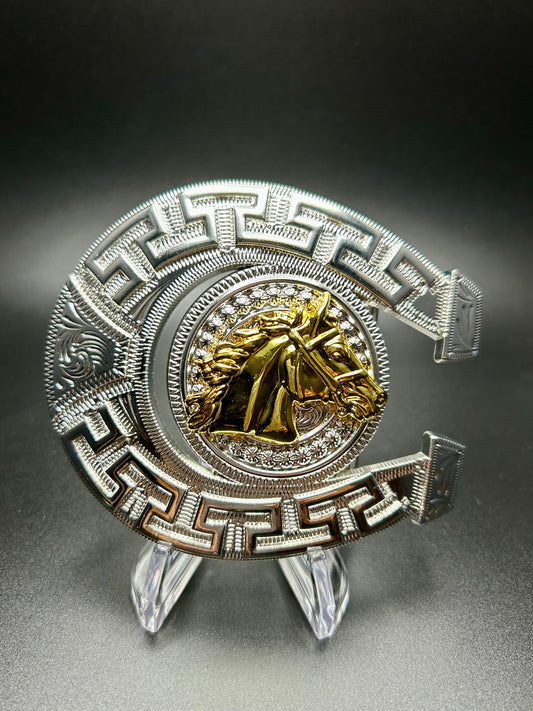 Silver Horseshoe Buckle With Gold Horse