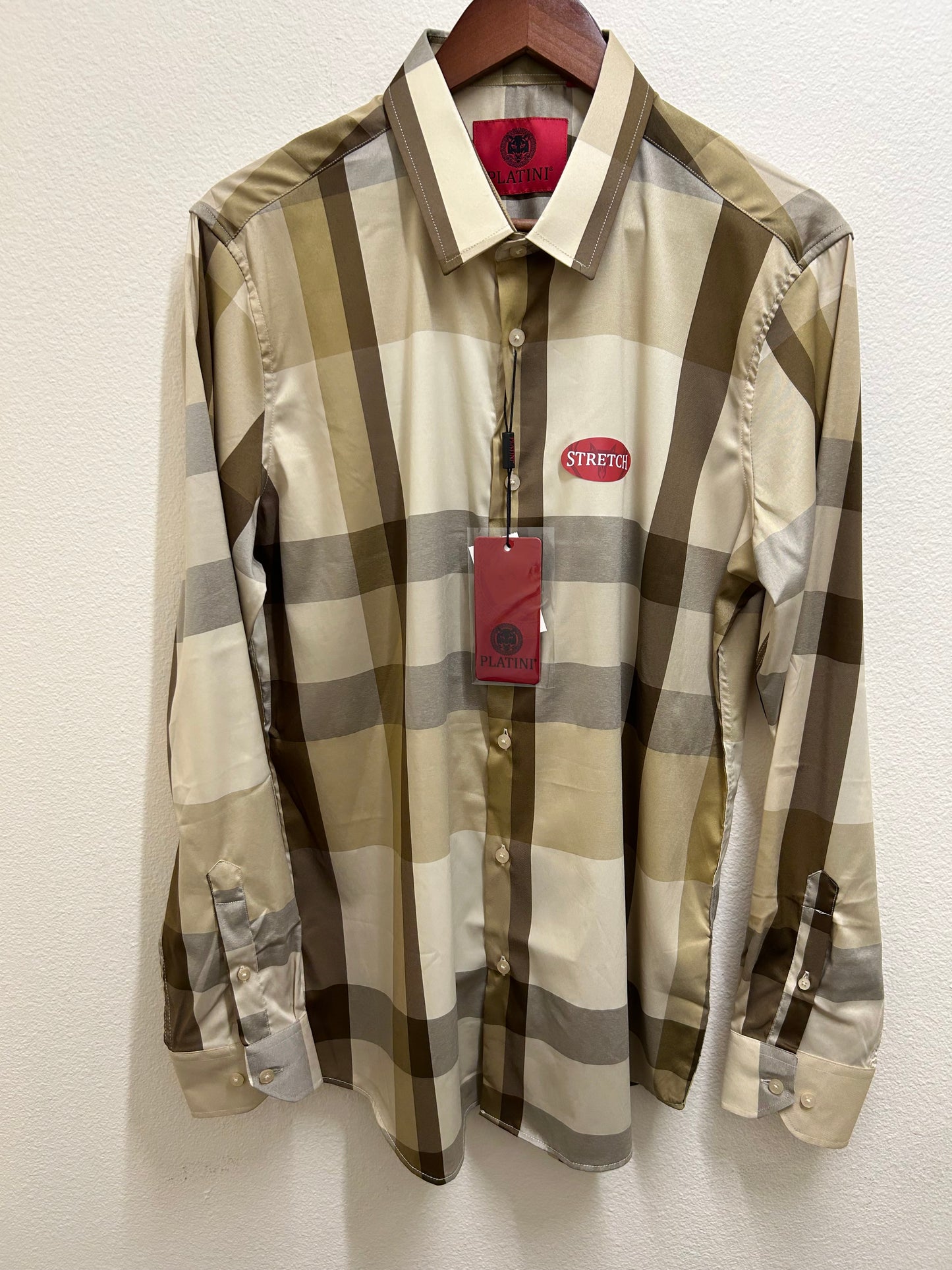 Beige Square Design Dress Shirt
