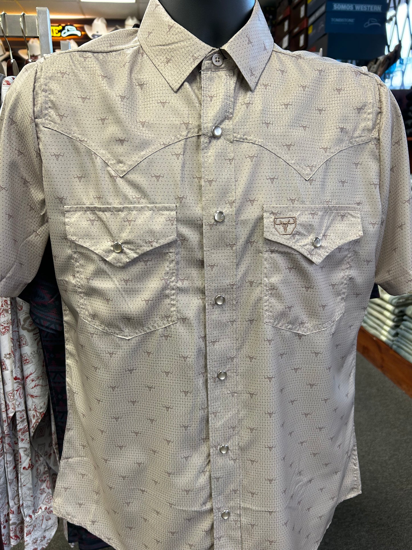 Beige Short Sleeve with Long Horns Shirt