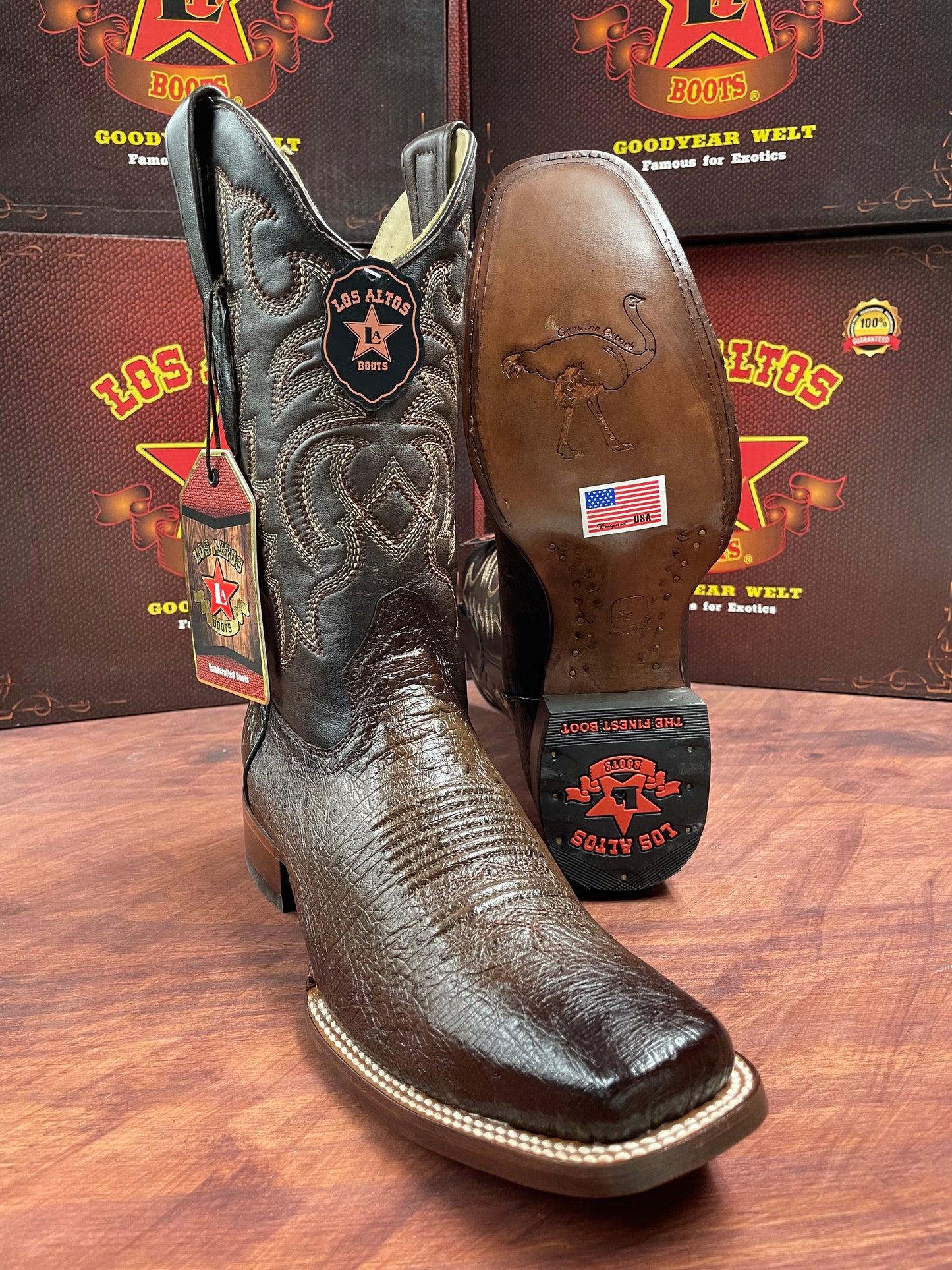 Los Altos Rodeo Genuine Ostrich Belly Blurred Brown Boot